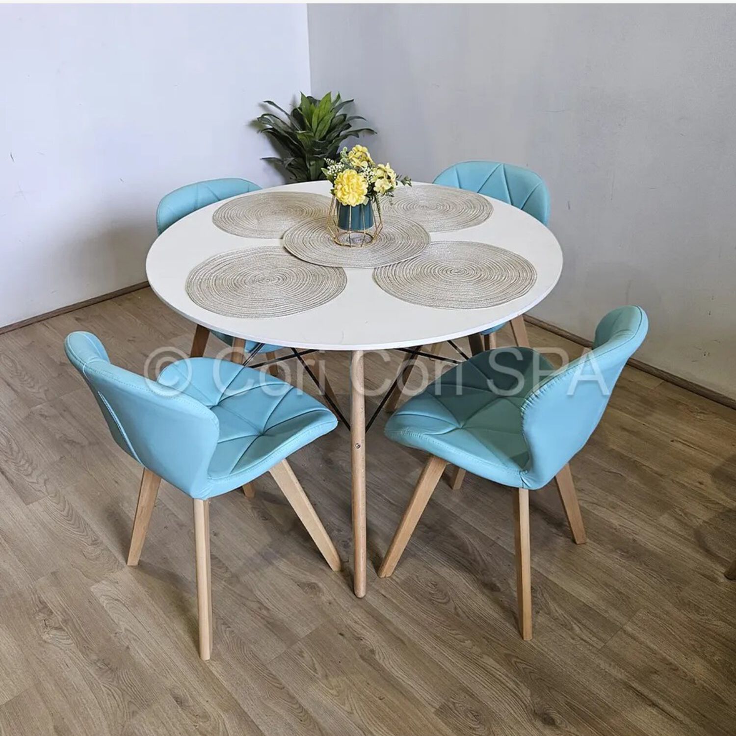 Comedor Mesa Eames Blanca 100cm + 4 Sillas Mariposas Wood Menta image number 0.0