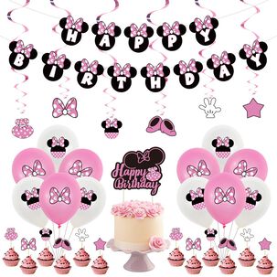Pack Cumpleaños Minnie Mouse Globos Toppers Cinta Y Mas
