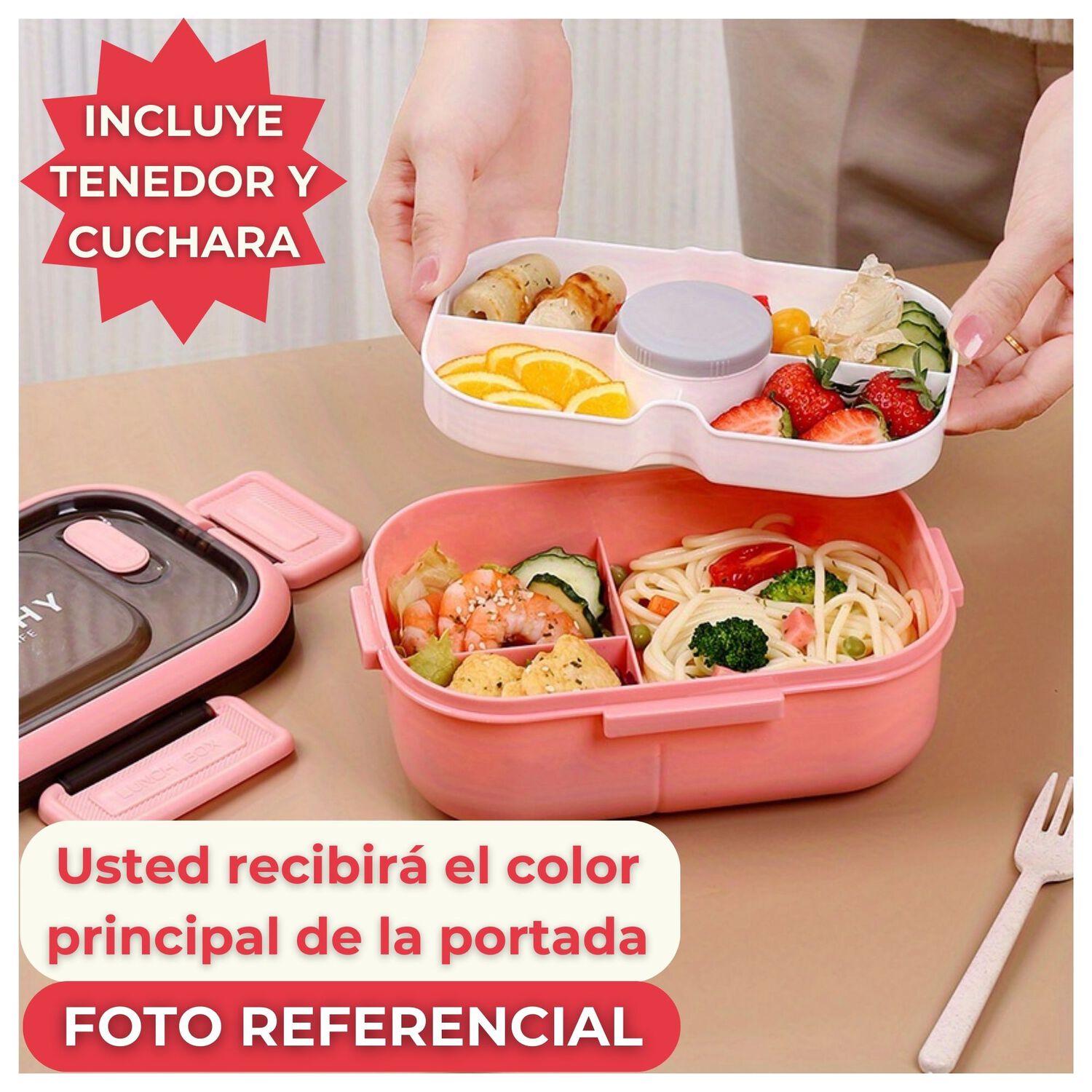 Fiambrera Bento Box Contenedor 1200 Ml + Salsera T&aacute;per Pl&aacute;stico Purple image number 4.0