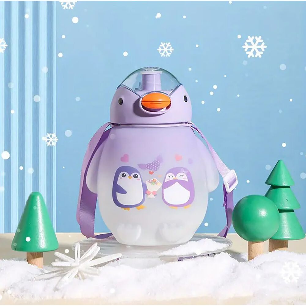 Botella Agua Pinguino Kawaii 1500ml Morado Con Stickers image number 1.0