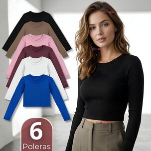 Pack 6 Camiseta Polar Manga Larga Polera Tela Acanalada Colores Surtidos