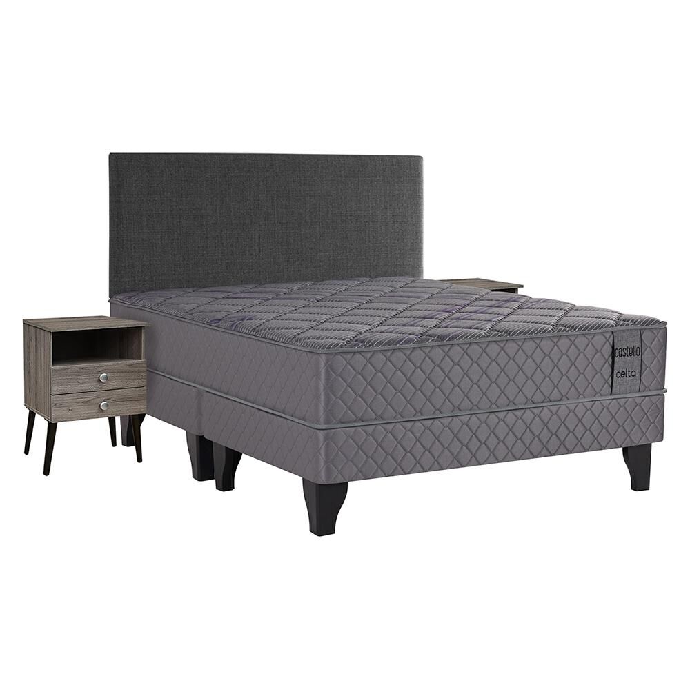 Cama Europea Celta Castello / 2 Plazas / Base Dividida + Set De Maderas + Almohadas image number 0.0