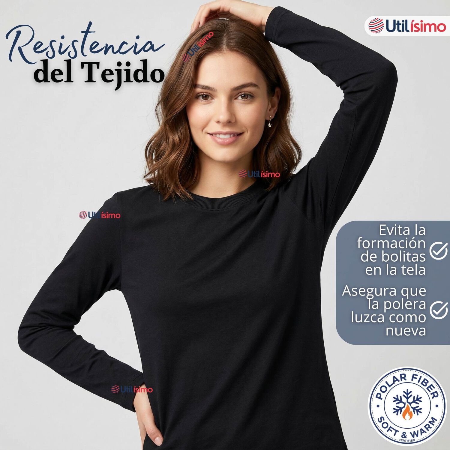Pack 3 Camisetas Poleras Polar Primera Capa Negro Manga Larga Mujer image number 7.0