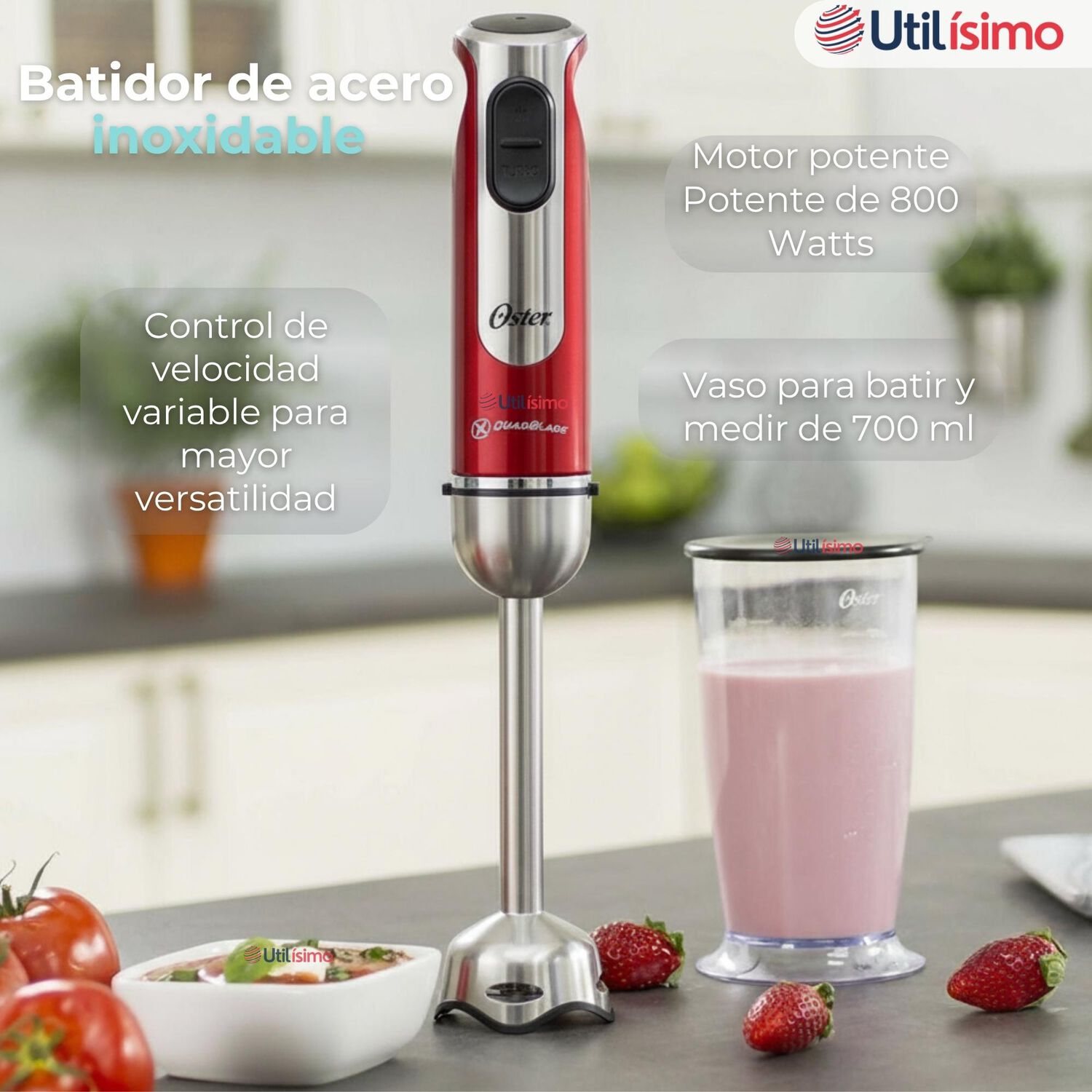 Batidora De Inmersi&oacute;n Oster Roja Con Organizador Y Accesorios image number 5.0