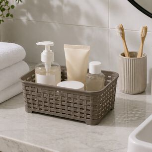 Canastilla Canasta Organizadora Multiusos Estilo Rattan 1.4 Litros Marca Reyplast Color Taupe