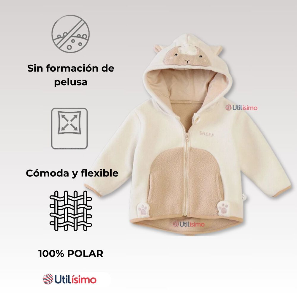 Chaqueta Polar Manga Larga Con Capucha Niño Y Niña Beige Oveja image number 3.0