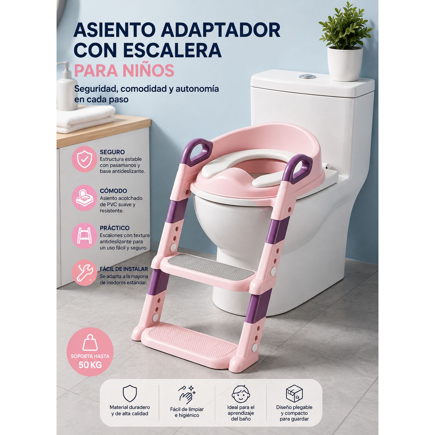 Asiento Adaptador Wc Con Escalera Para Ni&ntilde;os image number 4.0