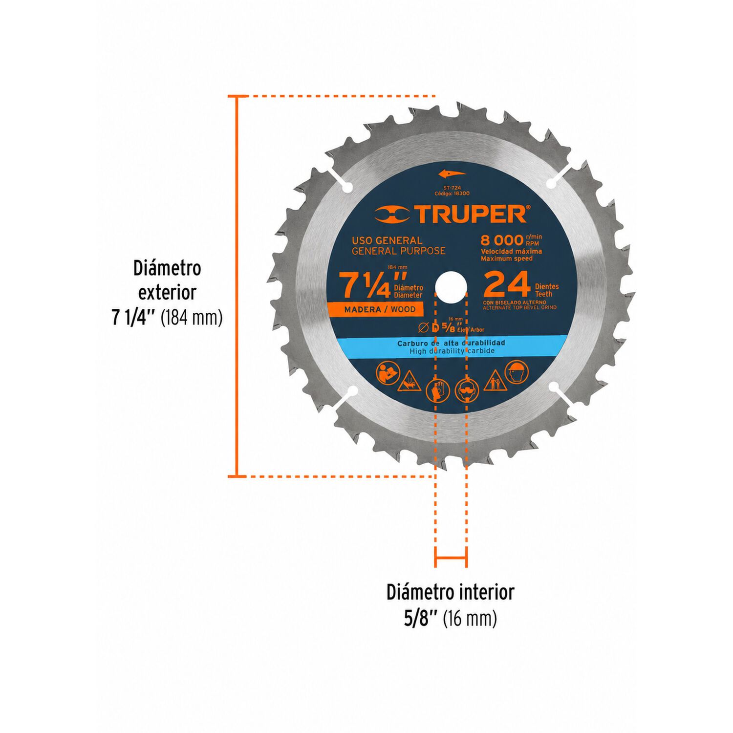 Disco Sierra Circular 7 1/4 Pulgadas 24 Dientes Truper image number 2.0