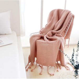 Manta Encaje De Lana Gruesa Tejida A Mano Premium 150x230cm Rosa