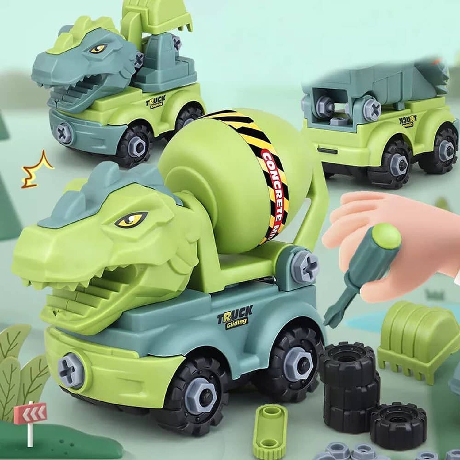 Set 4 Juguetes Camion Dinosaurios Rex Y Triceratops Surtidos image number 6.0