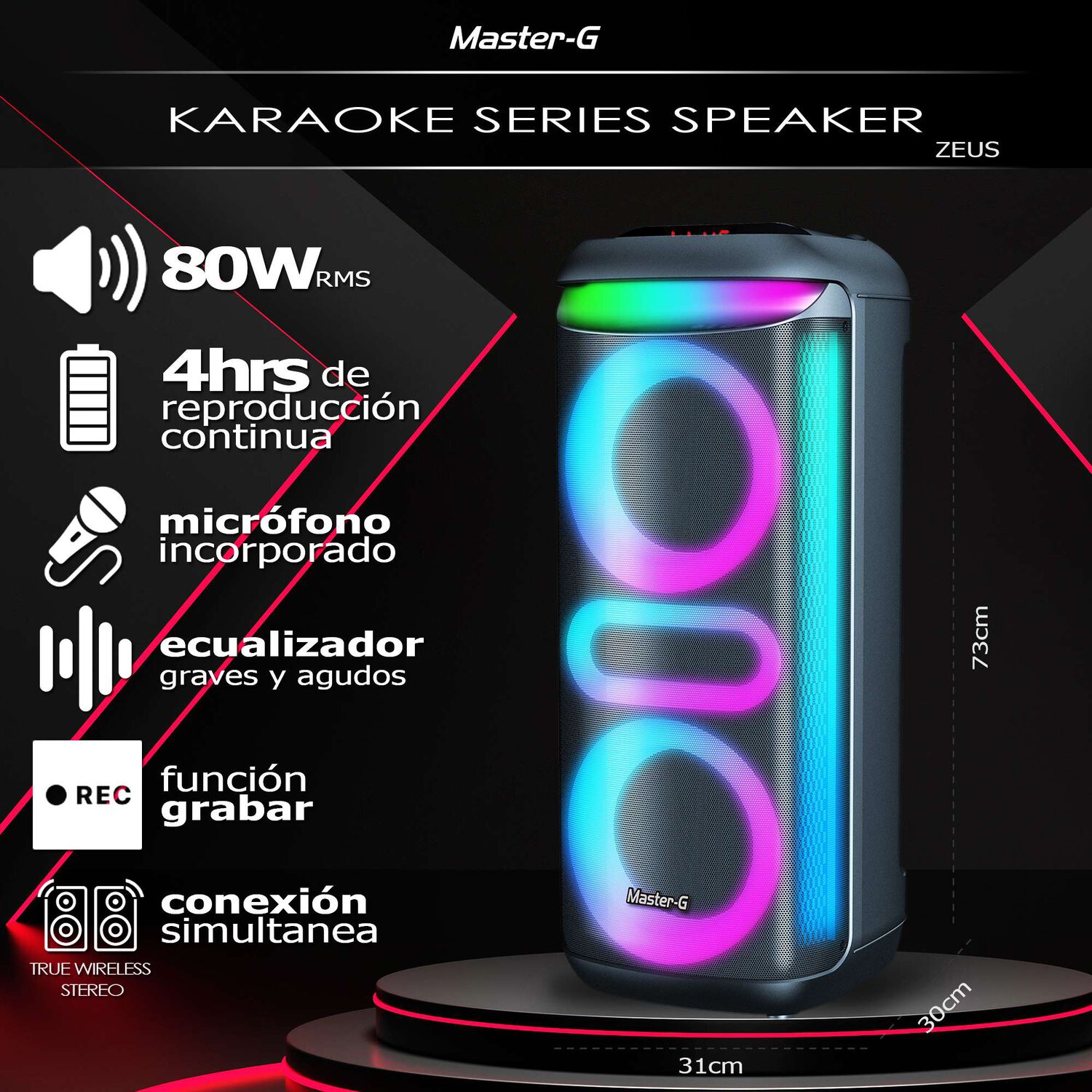 Parlante Karaoke Bluetooth 8&rdquo; X2 Con Micr&oacute;fono Mgzeus image number 5.0