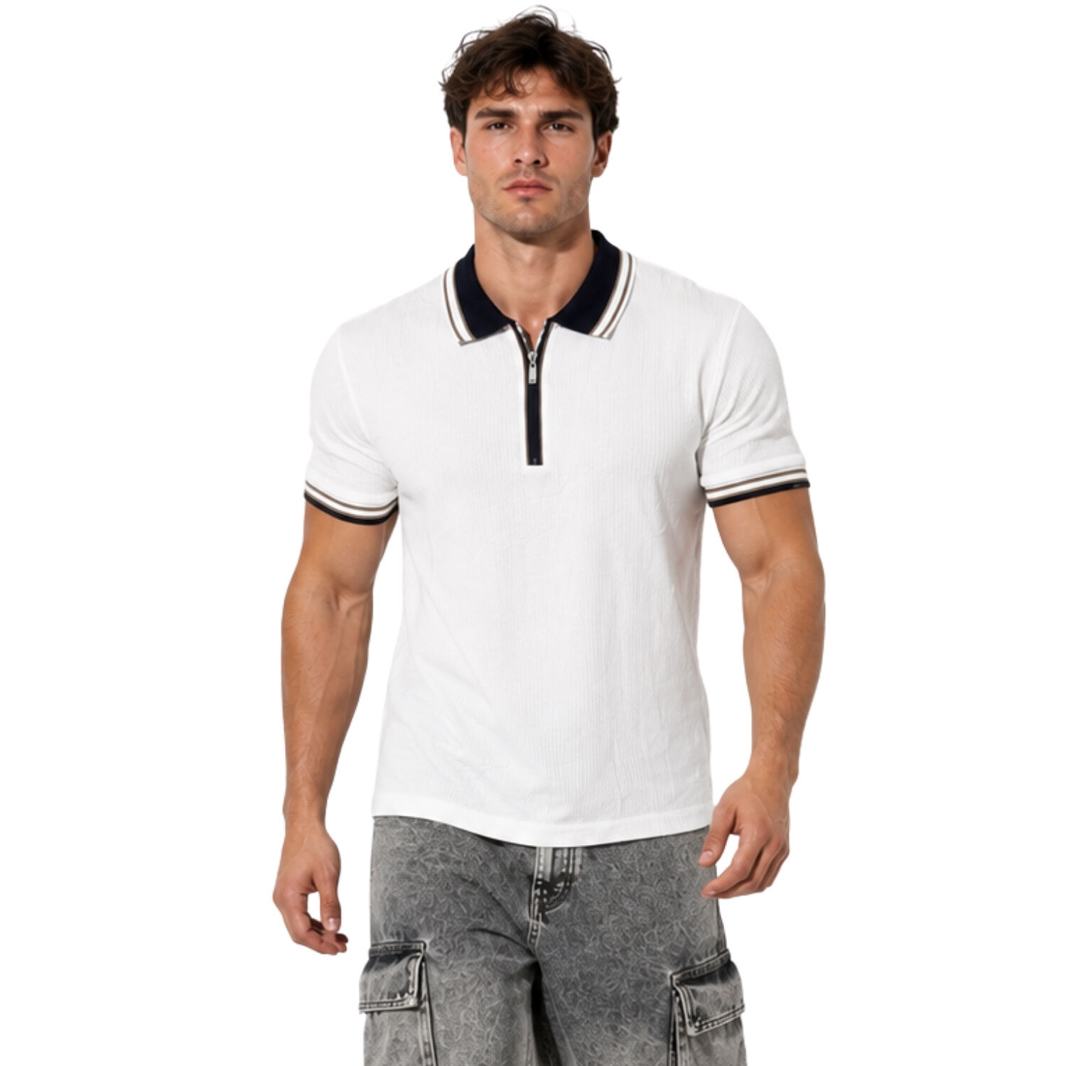 Polera Hombre Cuello Polo Con Cierre Slim Fit Milano image number 0.0