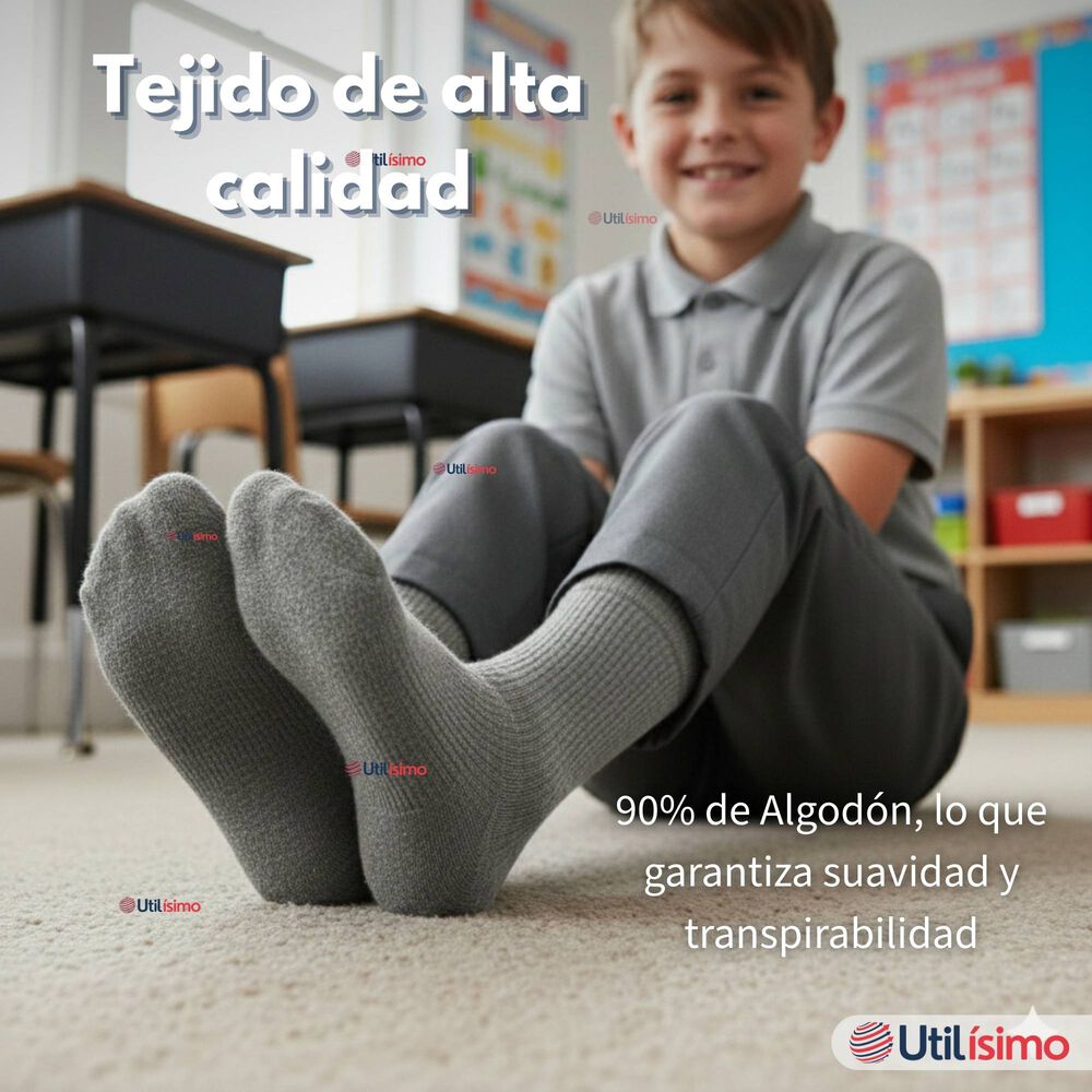Pack 6 Calcet&iacute;nes Escolares Corto Algod&oacute;n Gris Ni&ntilde;o Juvenil image number 5.0
