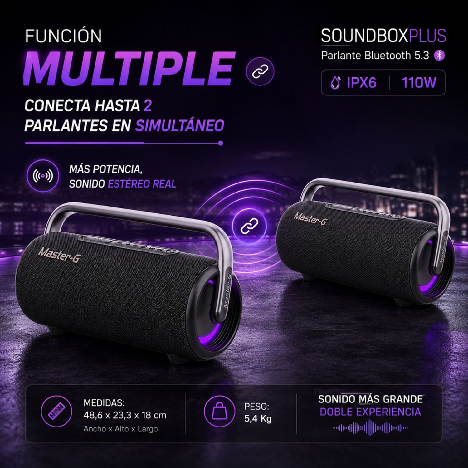 Parlante Bluetooth 5.3 Ipx6 110w 5,25" Soundboxplus Master-g image number 5.0