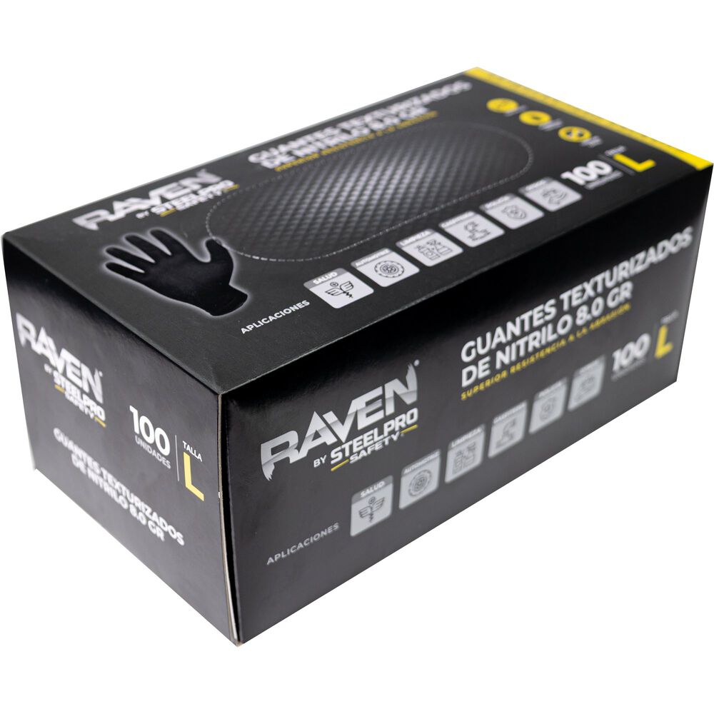 Guante Nitrilo Texturizado Negro 8gr Steelpro Raven 100uds image number 6.0