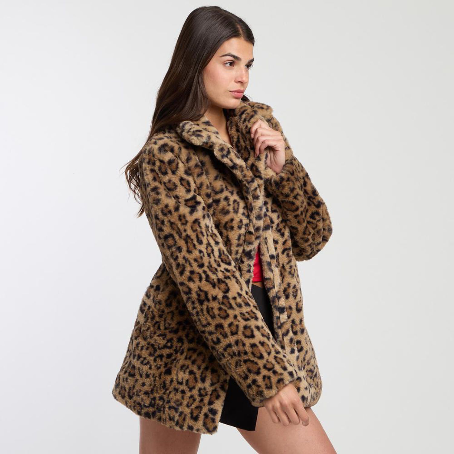 Abrigo Peludo Estampado Cuello Solapa Mujer Rolly Go image number 2.0