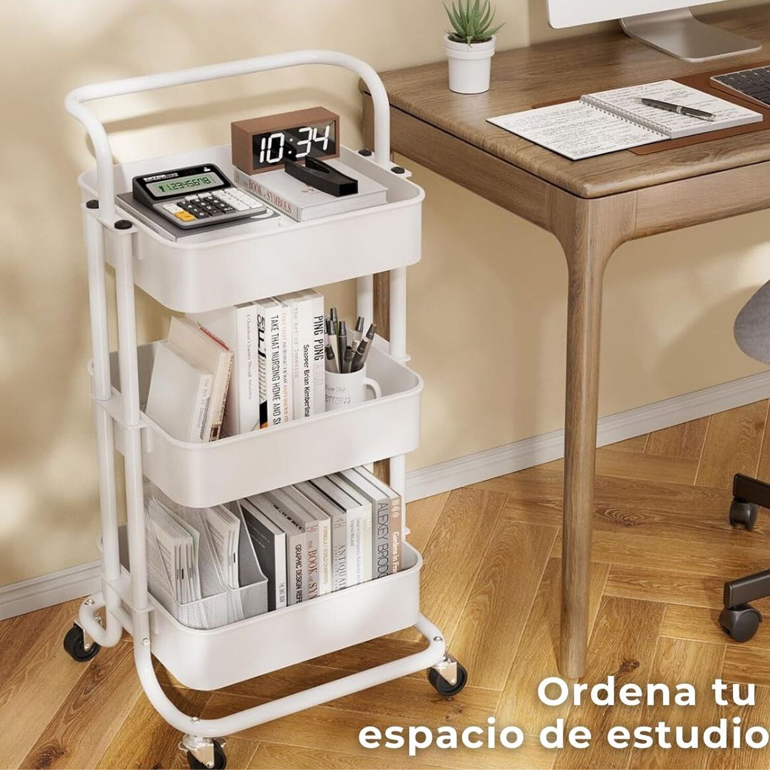 Carrito De Almacenamiento Organizador 3 Niveles Con Ruedas Color Blanco image number 1.0