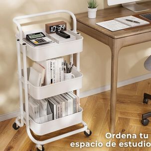 Carrito De Almacenamiento Organizador 3 Niveles Con Ruedas Color Blanco