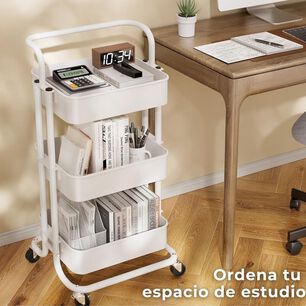 Carrito De Almacenamiento Organizador 3 Niveles Con Ruedas Color Blanco