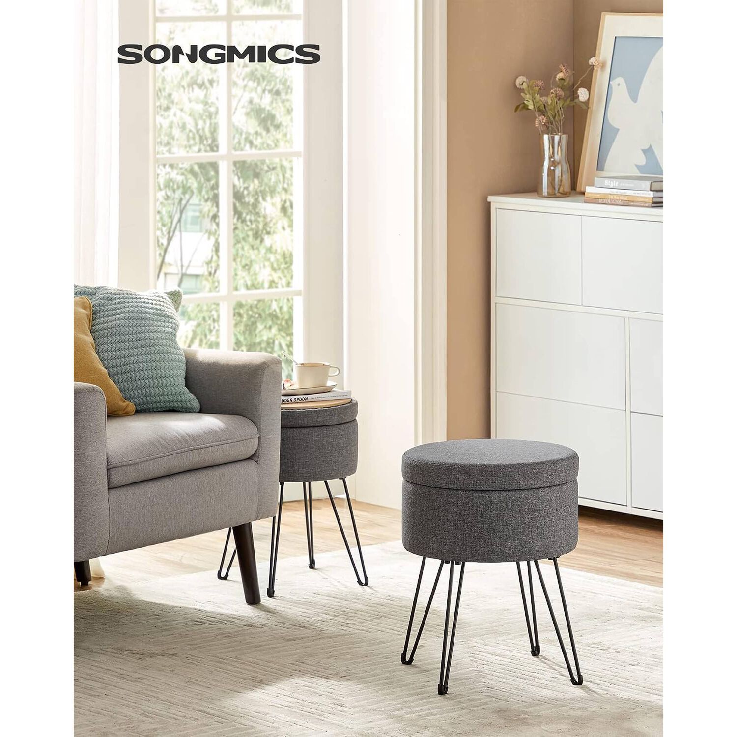 Taburete Puff Songmics Con Almacenaje 51 L Gris Oscuro image number 1.0