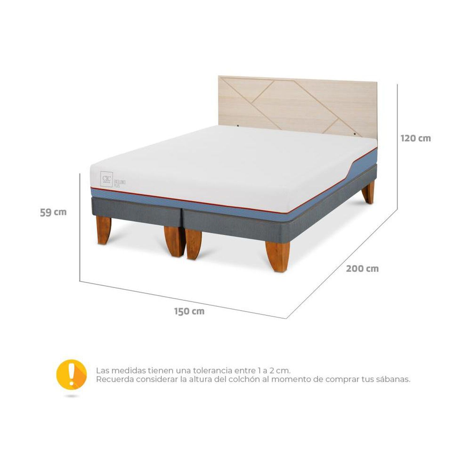 Cama Europea Cic Excellence Plus / 2 Plazas / Base Dividida + Respaldo image number 3.0