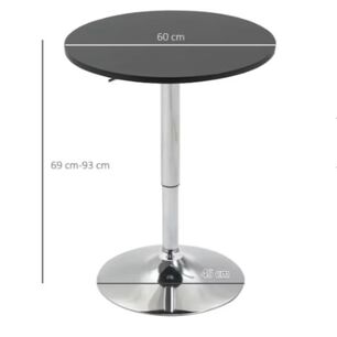 Mesa De Bar Altura Regulable 60cm Di&aacute;metro Negra