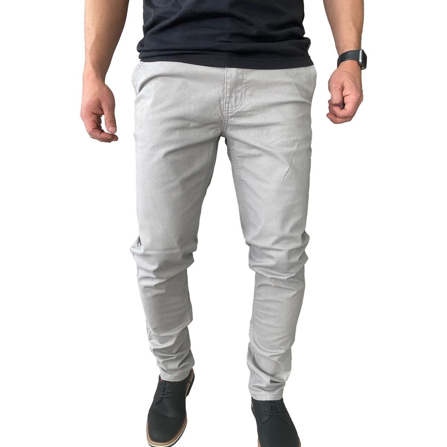 Pantal&oacute;n Elasticados Slim Fit Gabardina Gris Hombre image number 0.0