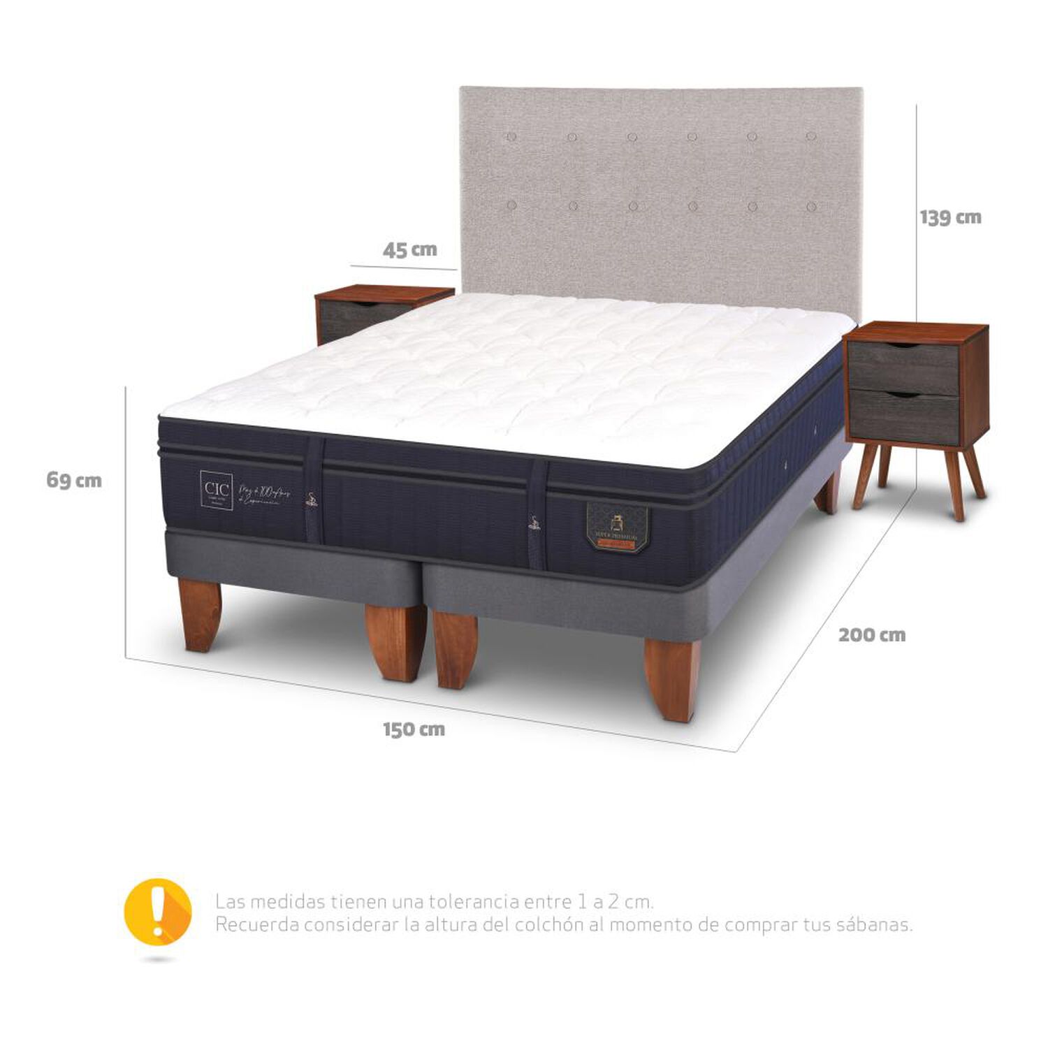Cama Europea Cic Super Premium / 2 Plazas / Base Dividida + Set De Maderas image number 4.0