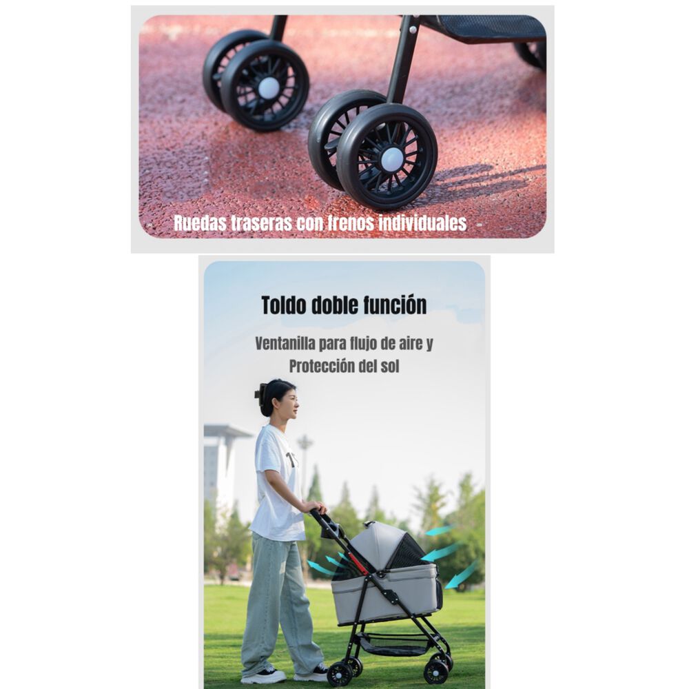 Coche Para Mascotas Perros Gatos 2 En 1 Lubabycas Gris image number 2.0