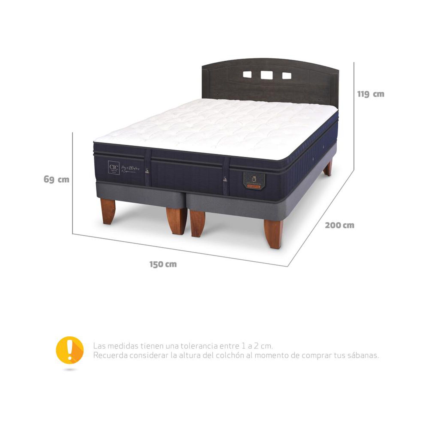 Cama Europea Cic Super Premium / 2 Plazas / Base Dividida + Respaldo image number 6.0