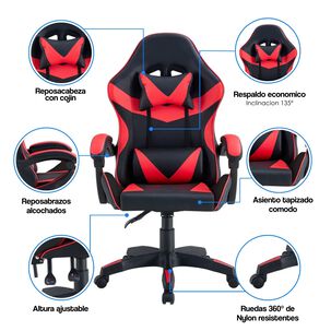 Silla Gamer Tokio Negra Y Roja - Ergon&oacute;mica Con Cojines Y Reclinable Para Un Confort &Oacute;ptimo