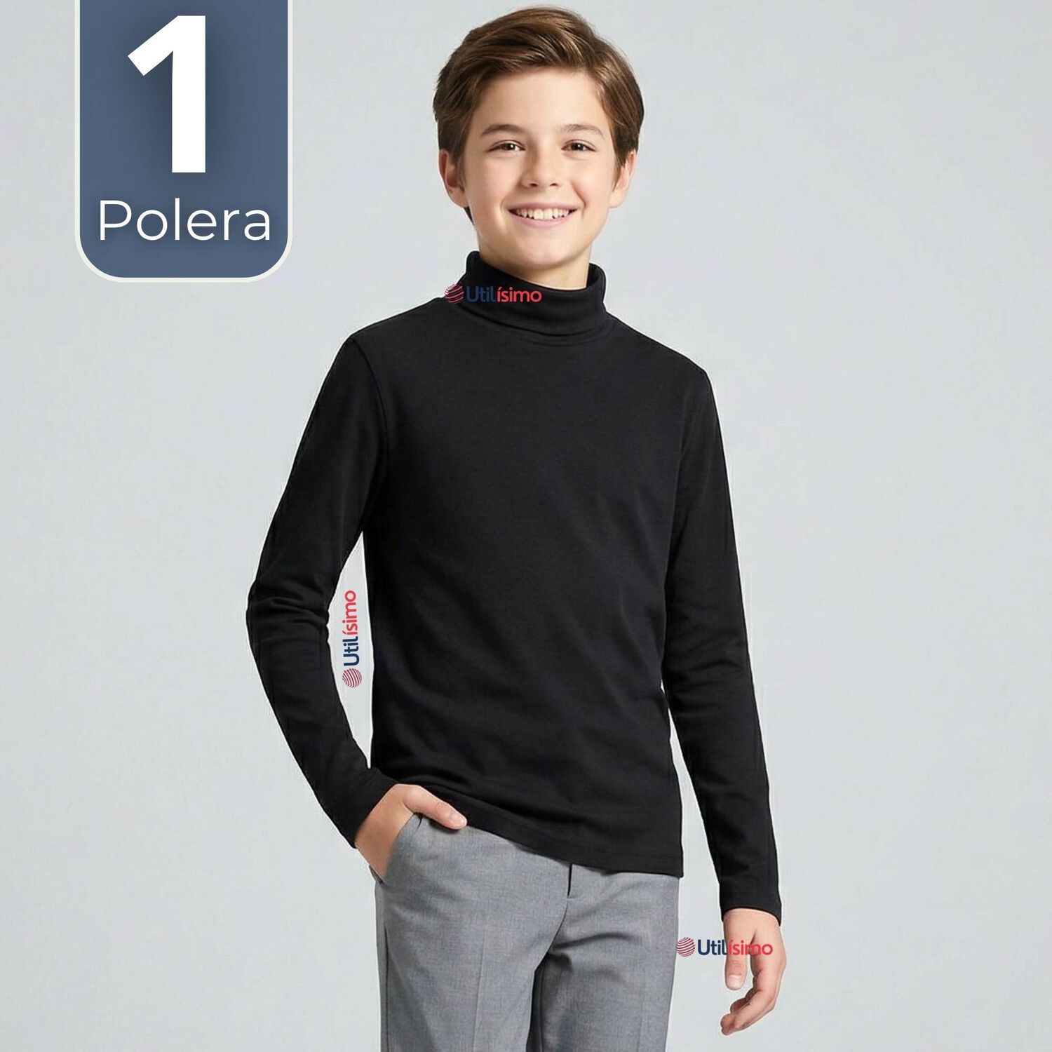 Polera Camiseta Polar Negra Primera Capa Beatle Manga Larga Ni&ntilde;o image number 0.0