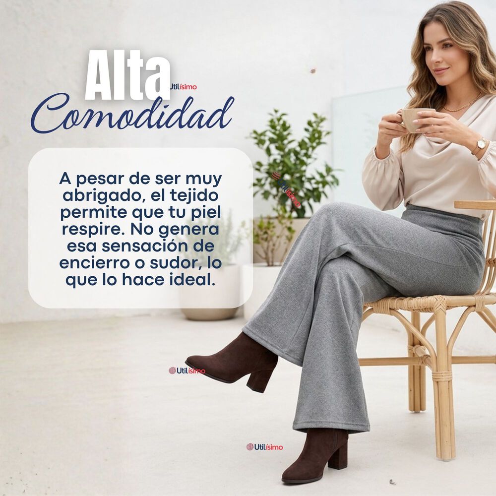 Calza Polar Con Chiporro Palazzo Mujer Elasticada T&eacute;rmica Gris Melange image number 7.0