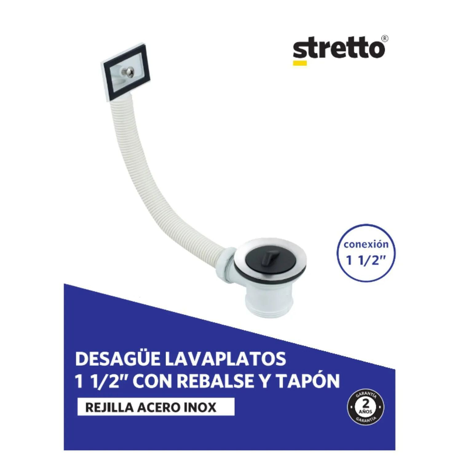 Desague Lavaplatos 1 1/2" Con Rebalse Y Tapon Blanco Marca Stretto image number 5.0