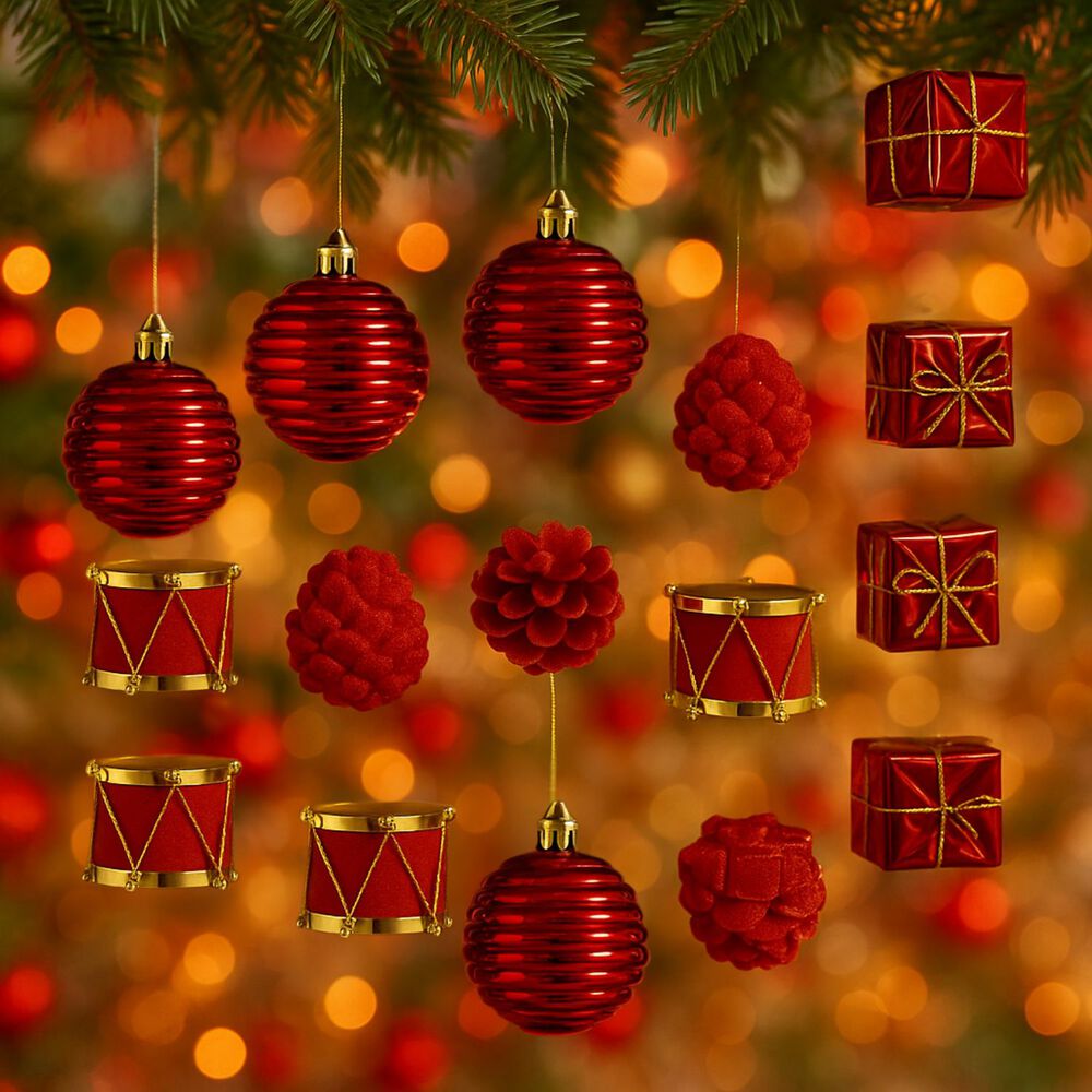 Set 24 Adornos Navideños Decoración Bambalinas 4cm Rojas image number 2.0