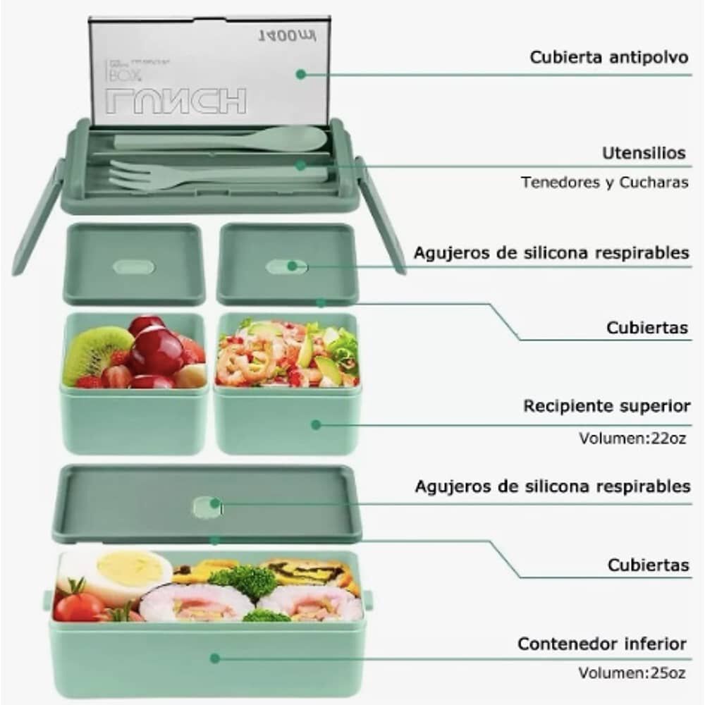 Lunch Box 2 Niveles Fiambrera Desmontable Con Cubiertos image number 1.0
