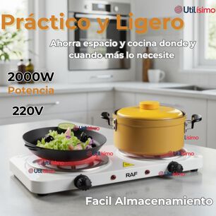 Cocina El&eacute;ctrica 2 Platos 2000w Cocinilla Port&aacute;til Blanco