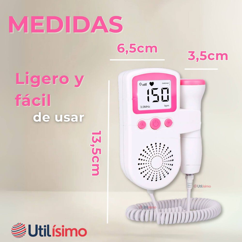 Monitor Fetal Doppler Latidos Fetales Corazón Bebé Blanco Rosa image number 1.0