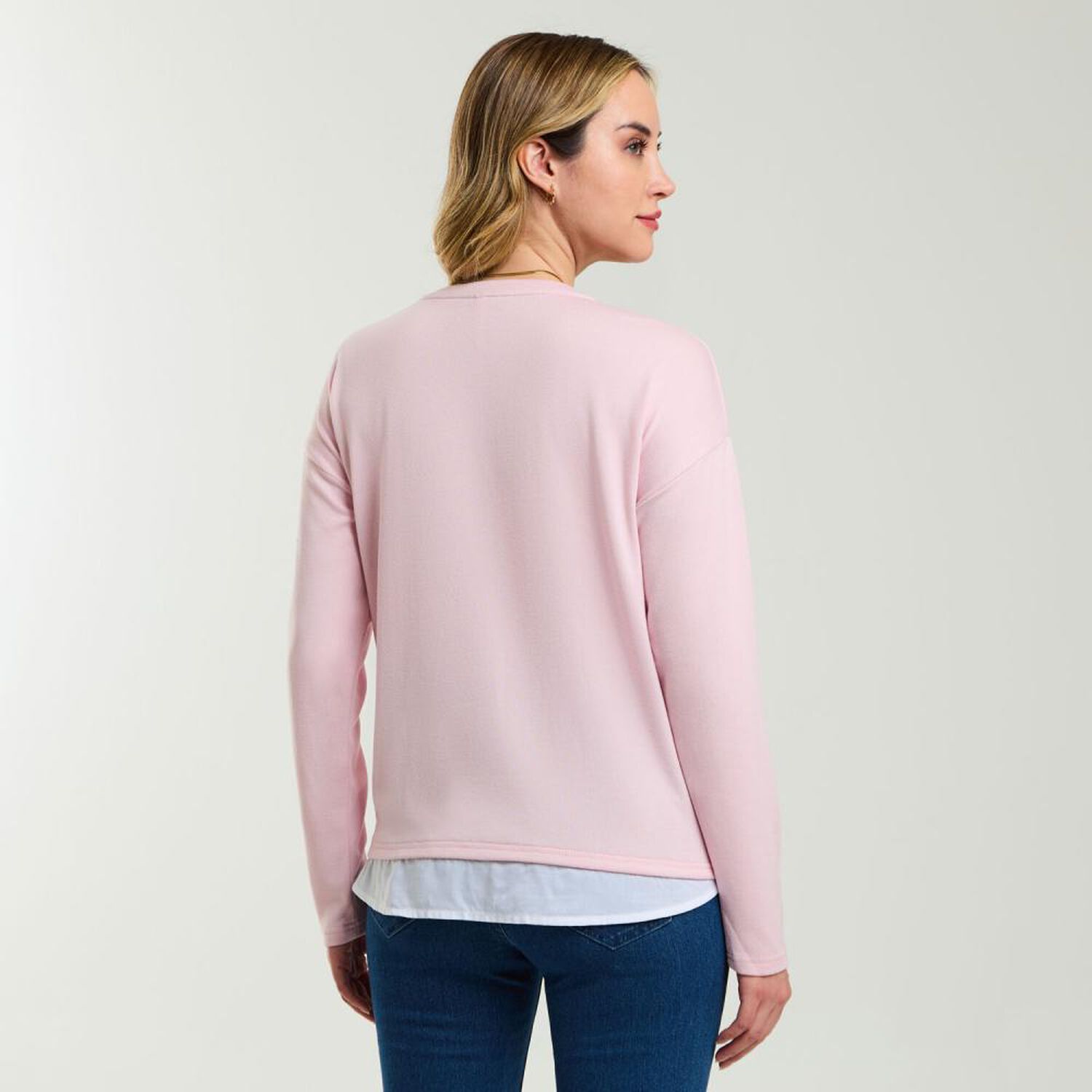 Sweater Liso Aplicaci&oacute;n Strass Manga Larga Cuello Redondo Mujer Geeps image number 3.0