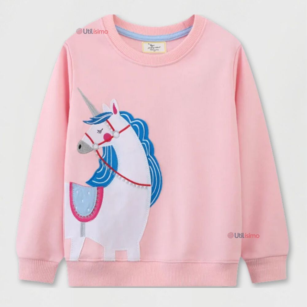Polerón Niña Manga Larga 100% Algodón Rosa Unicornio image number 0.0