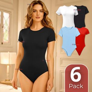 Pack 6 Bodys Ajustables Moldeador 100% Bamb&uacute; Cuello Redondo Manga Corta Mujer Colores Surtidos