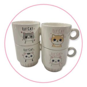 Set 4 Tazas Verticales Gatito Elfo Elf Cat Cute Kawaii