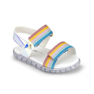 Sandalias Baby Soft Plateado Rainbow Holografico Bibi