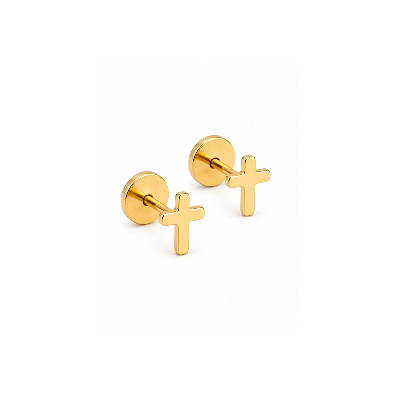 Aros Abridores Cruz 7mm Oro 18k A Presi&oacute;n Beb&eacute; Ni&ntilde;a Dorado image number 2.0