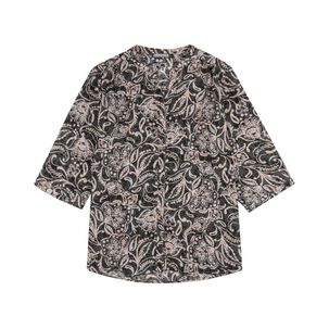 Blusa Full Print Manga 3/4 Roll Up Cuello Mao Mujer Lesage
