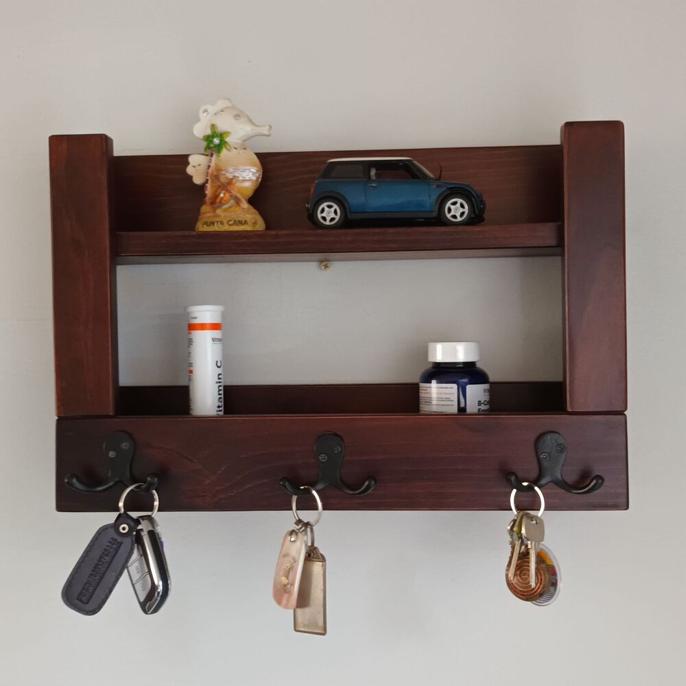 Elegante Repisa De Madera Con Ganchos image number 2.0