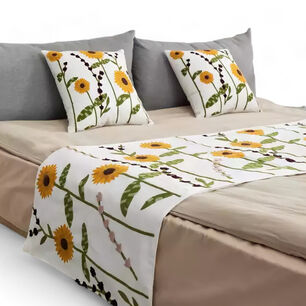 Piecera Bordada 210cm X 70cm + 2 Fundas 45cm X 45cm Para Cama De 2 Plazas O King - Pb4-11