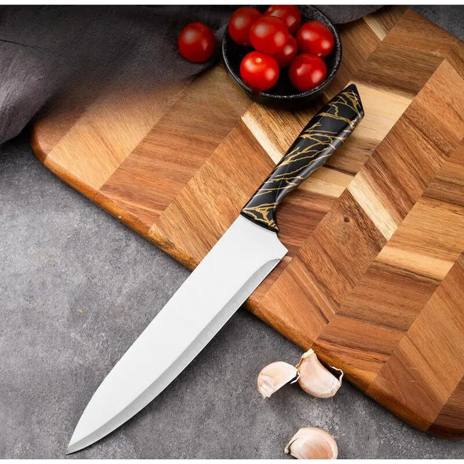Set Cuchillos De Cocina 7 Piezas Elegance Marble Negro Dorado image number 4.0