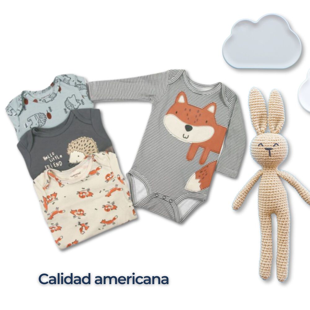 Pack 4 Bodys Beb&eacute; Ni&ntilde;o Manga Larga Tedmimak 100% Algod&oacute;n Gray Fox image number 5.0