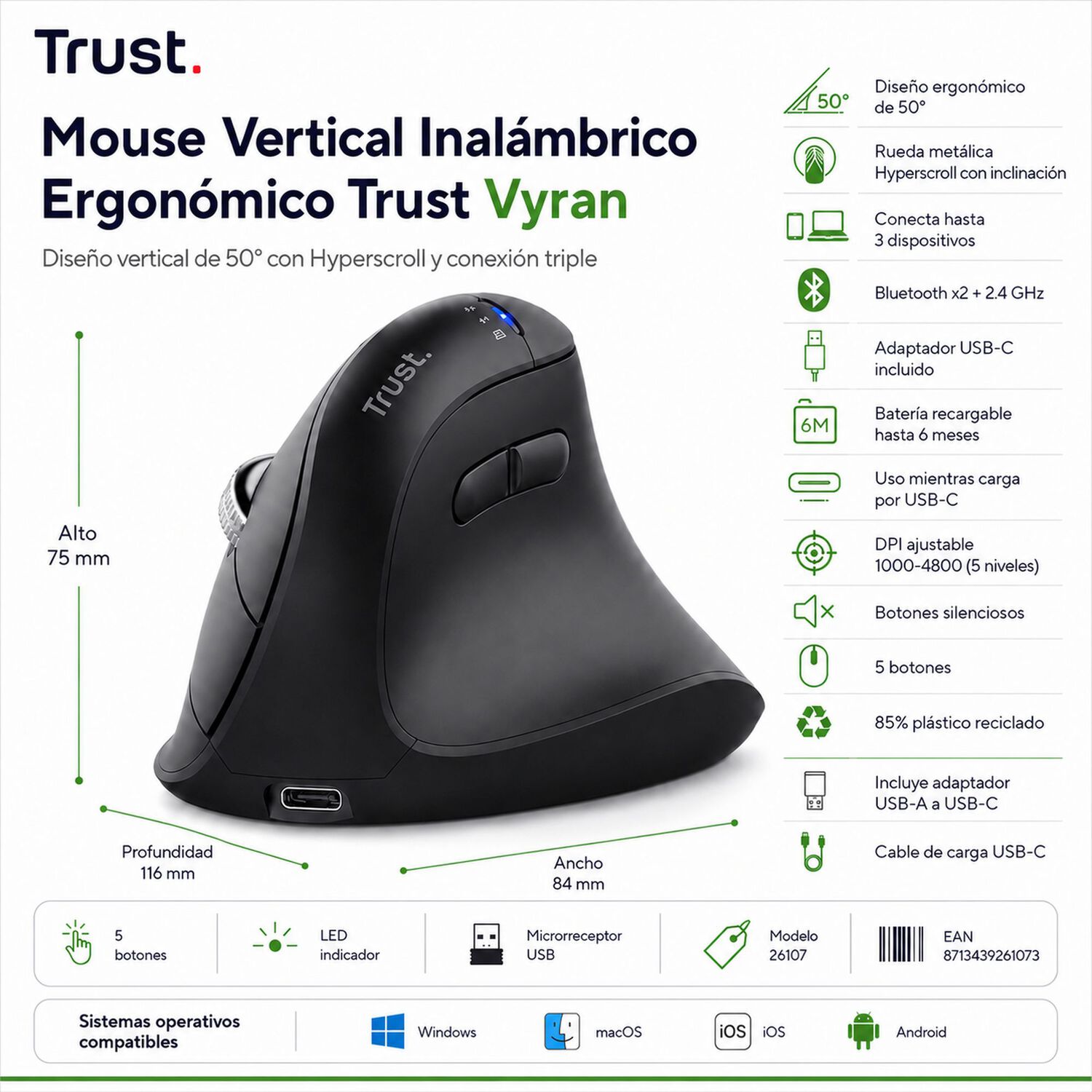 Mouse Vertical Ergo Dual Inal&aacute;mbrico Trust Vyran Hyperscroll image number 7.0